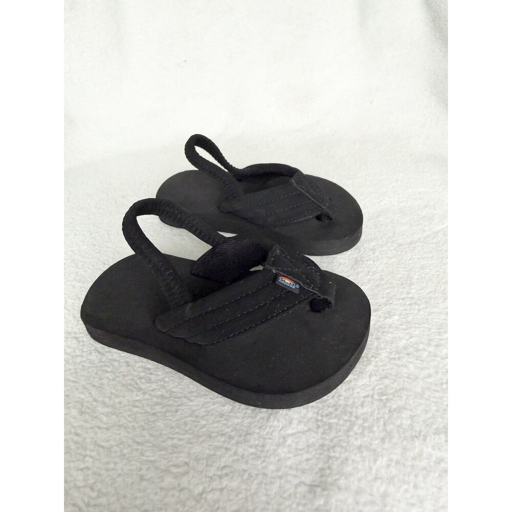 Rainbow Kids Grombow Sandals Black Thong Flip Flops with Backstrap Toddler 5/6